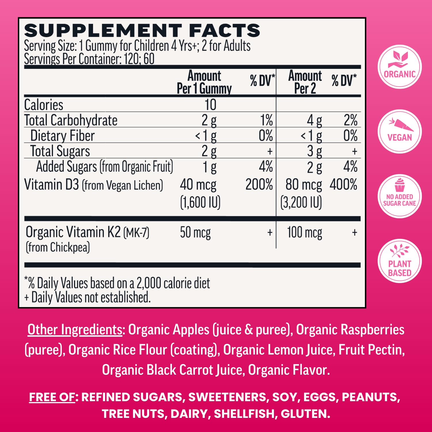 Llama Naturals gummies bottle closeup highlighting real raspberry flavor and organic ingredients.
