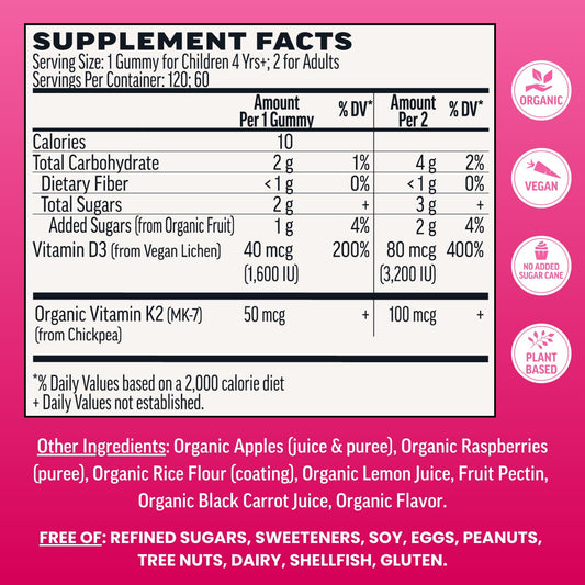 Llama Naturals gummies bottle closeup highlighting real raspberry flavor and organic ingredients.
