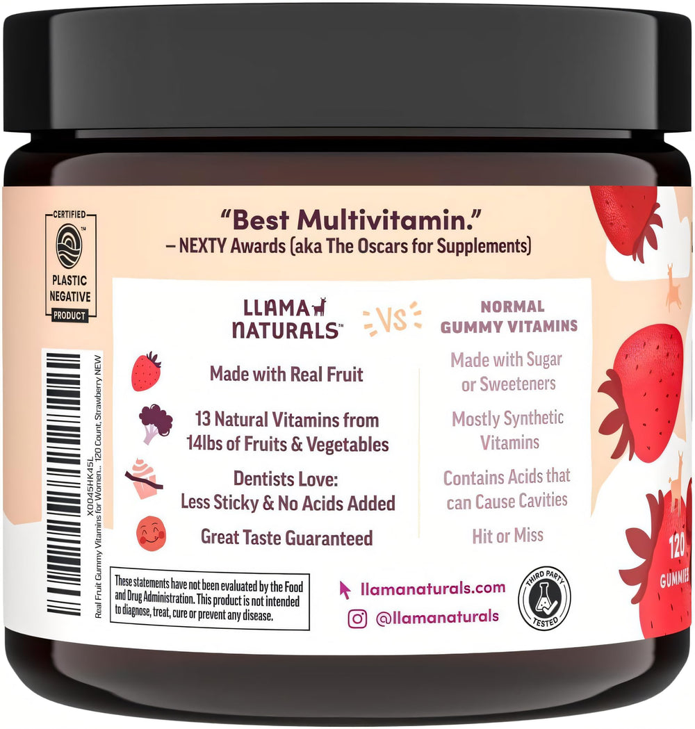 Llama Naturals Women’s Multivitamin Gummies no added sugar for cleaner taste.