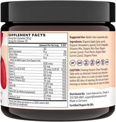 Llama Naturals Women’s Multivitamin Gummies organic fruit ingredients panel.