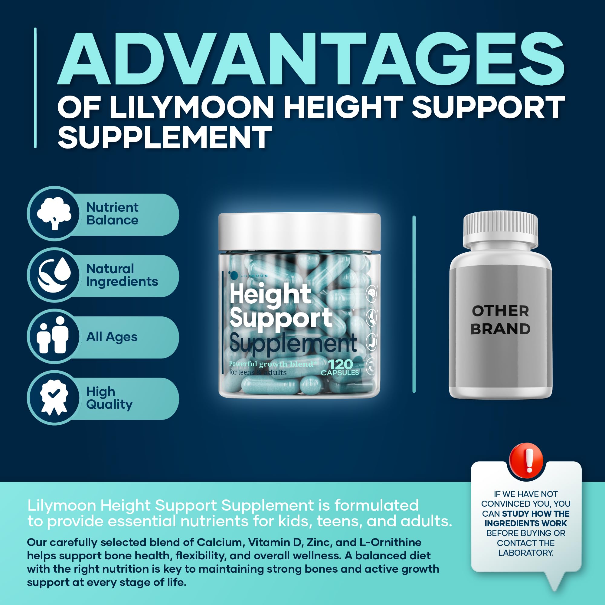 LM LILYNUTRAMOON height capsules closeup showing calcium and vitamins