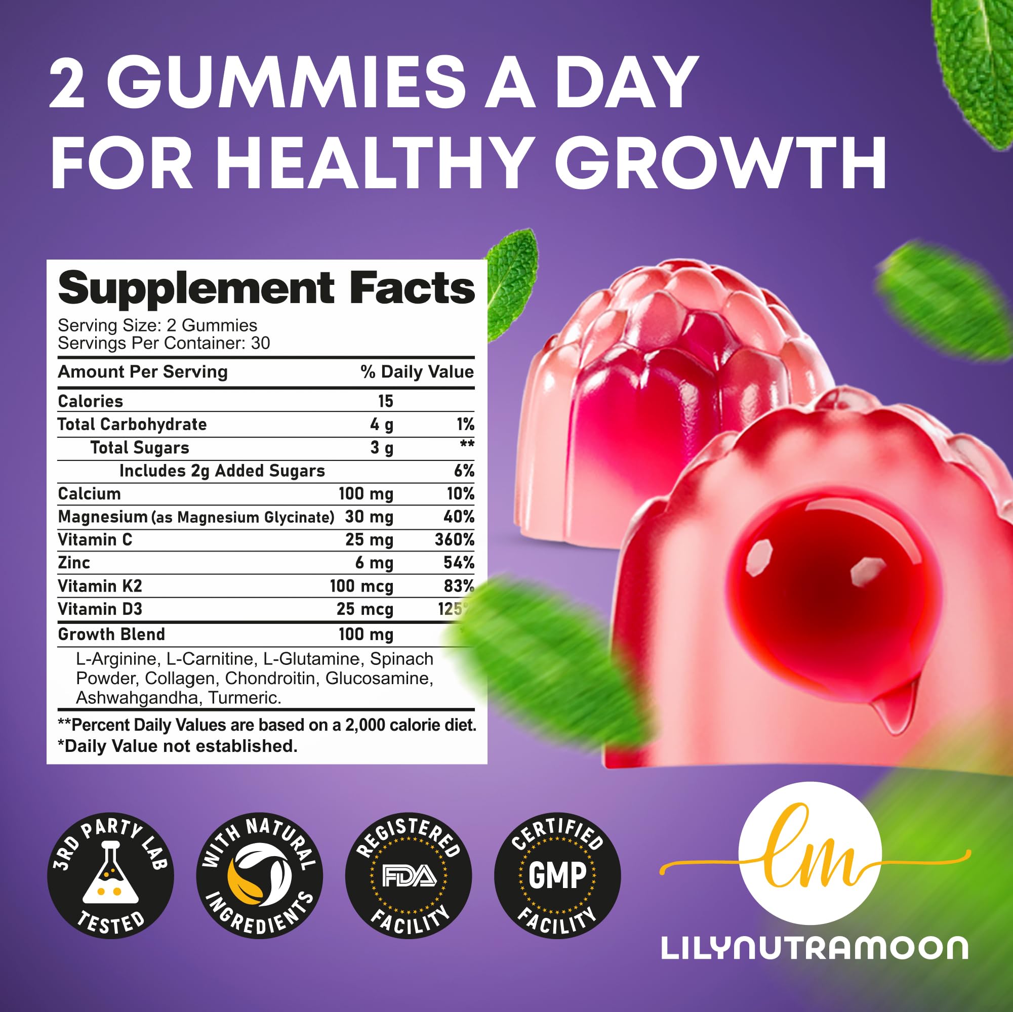 Teen-friendly multivitamin routine with LM LILYNUTRAMOON gummies for growth