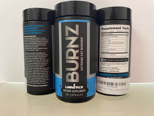LMNITRIX Burnz HD Extreme Thermogenic packaging highlights premium formulation and appetite support.