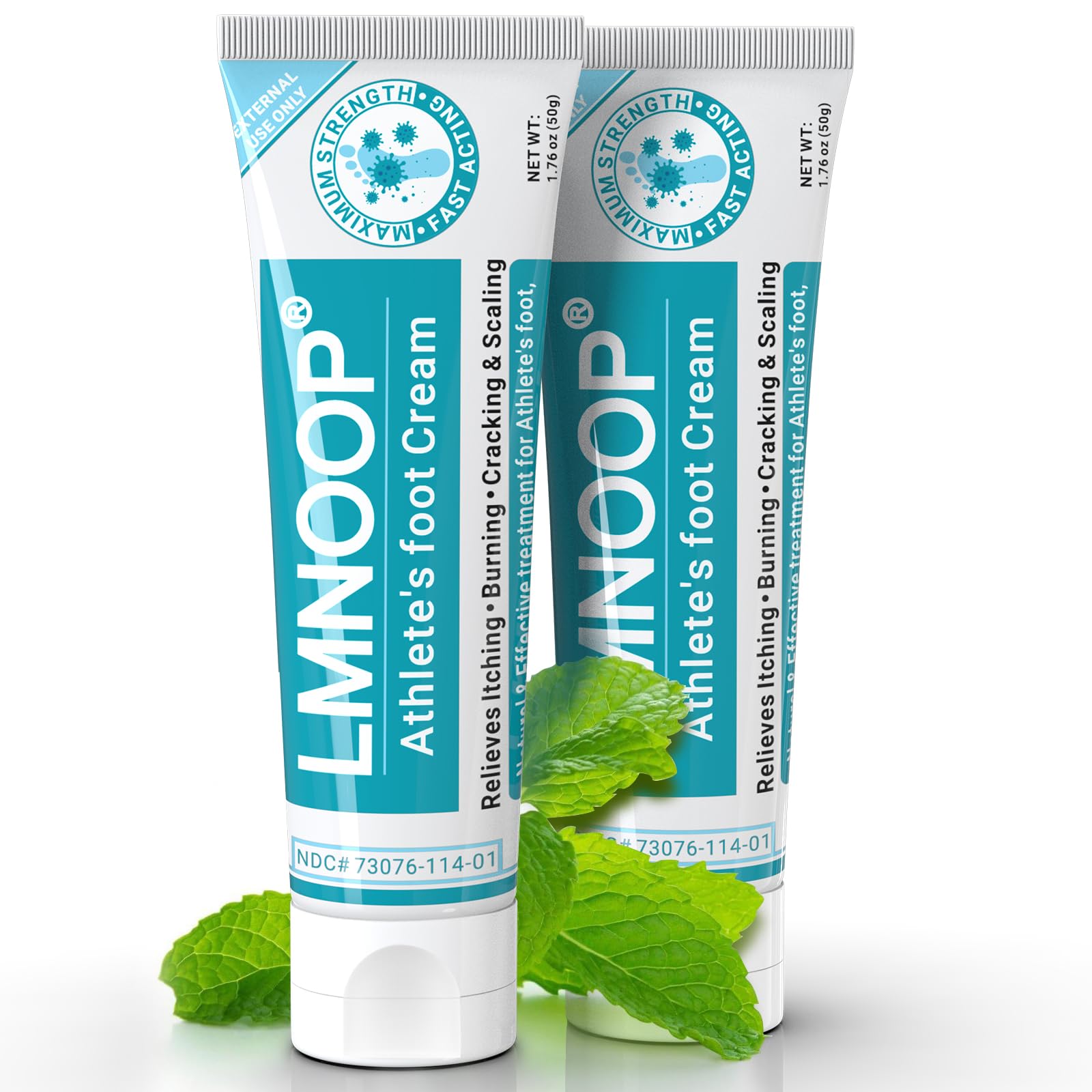 LMNOOP Athletes Foot Cream packaging highlights its maximum-strength antifungal formula.