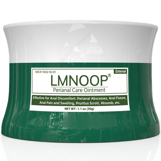 LMNOOP Perianal Repair Ointment bottle close-up for easy, on-the-go relief.