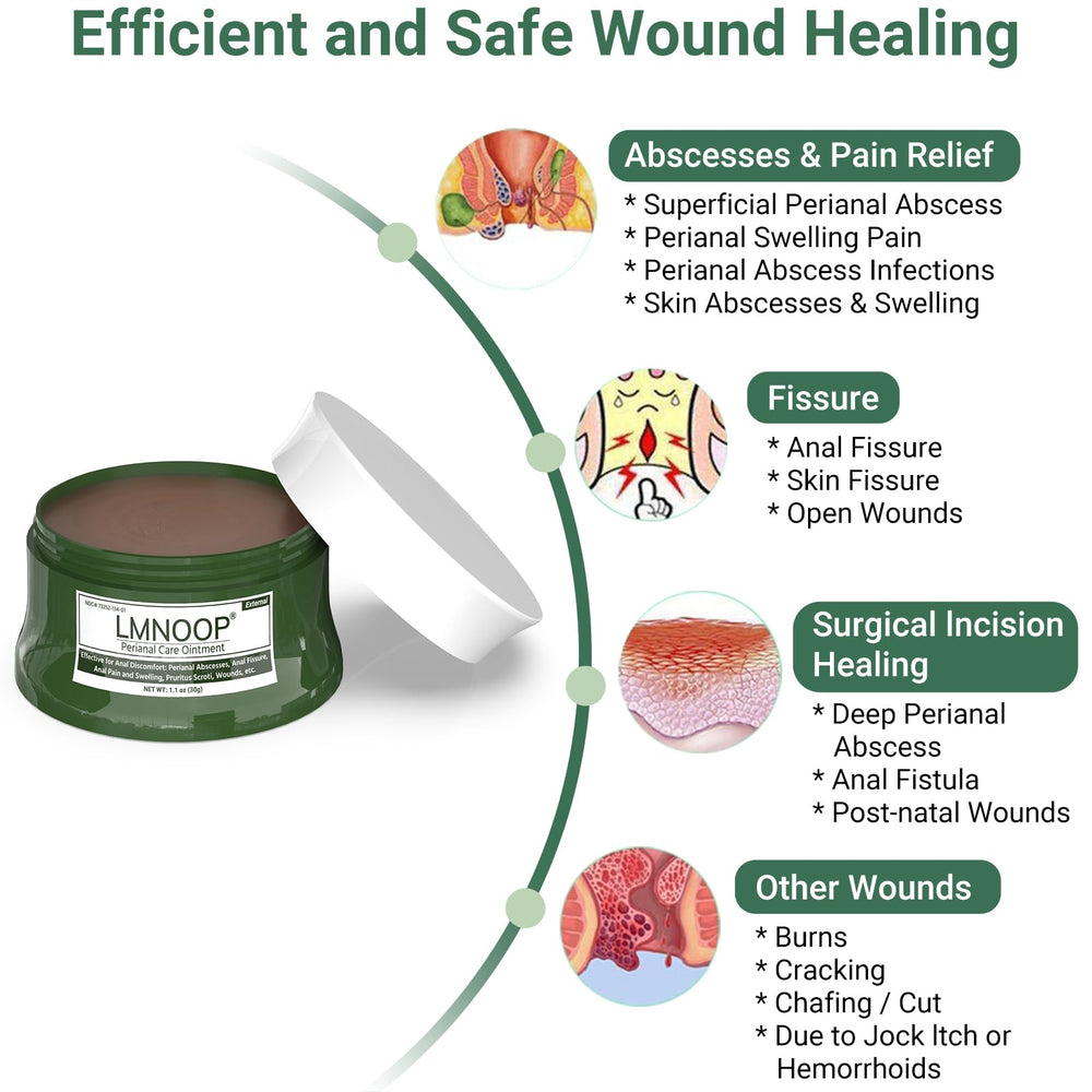 LMNOOP Perianal Repair Ointment tube dispensing for fast topical application.