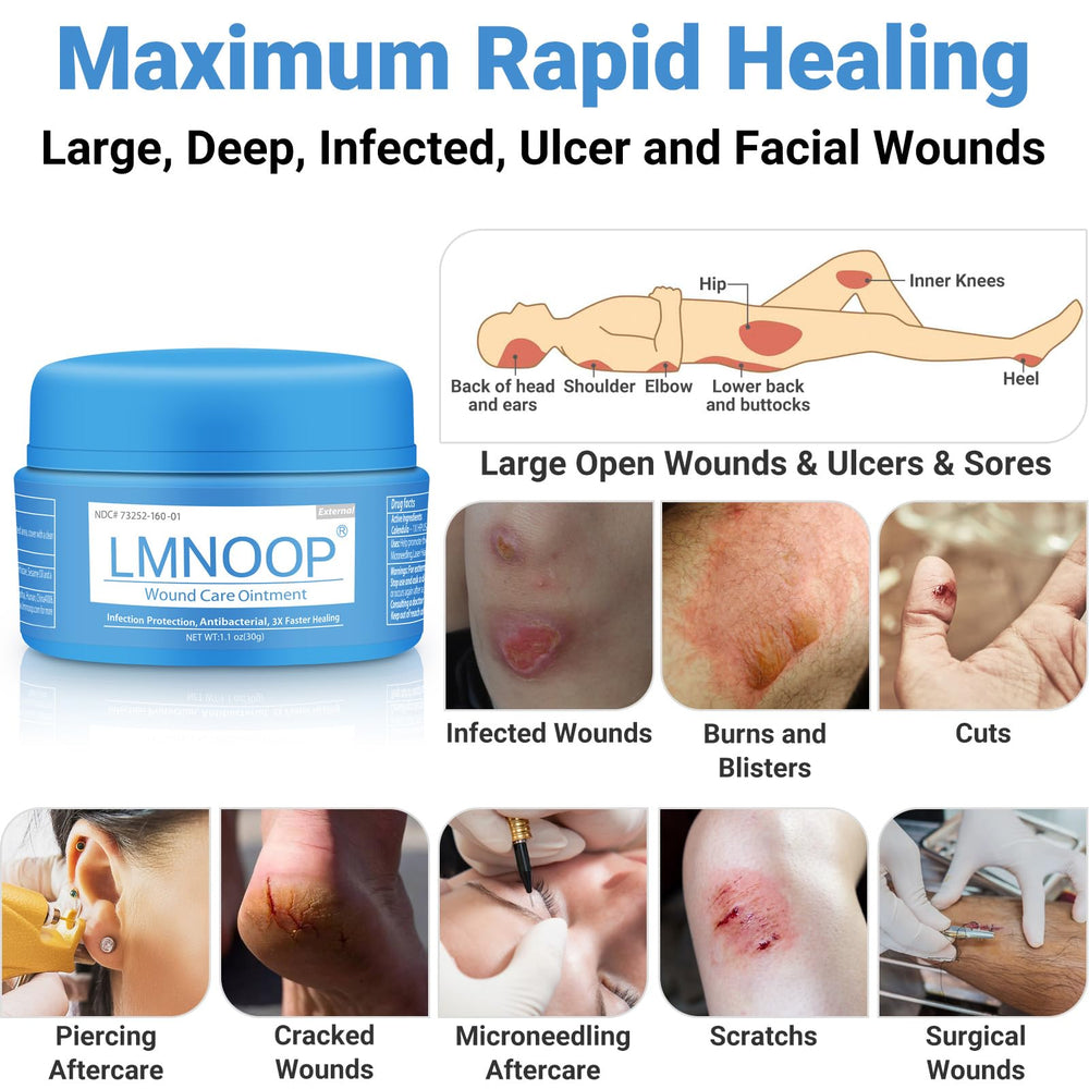 LMNOOP Wound Healing Cream jar close-up highlighting natural ingredients.