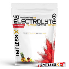 LMTLESS X premium electrolyte packets in mixed flavors for on-the-go hydration.