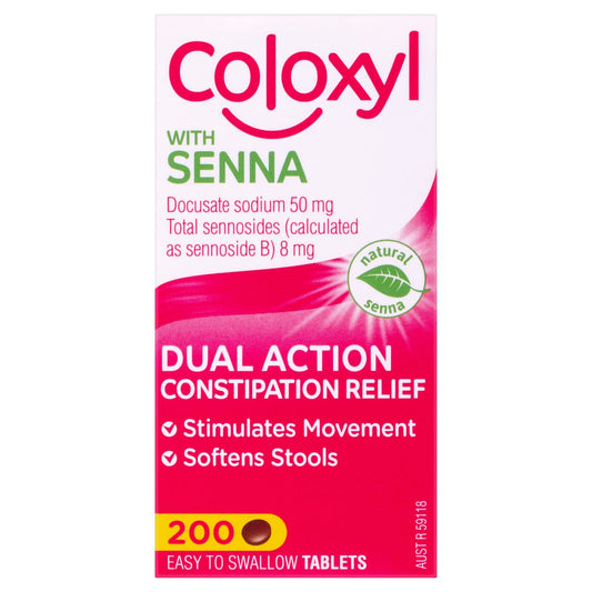 Lnoyui Coloxyl with Senna 200 bottle on nightstand for morning routine