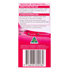 Lnoyui Coloxyl with Senna 200 label closeup highlighting dual-action formula