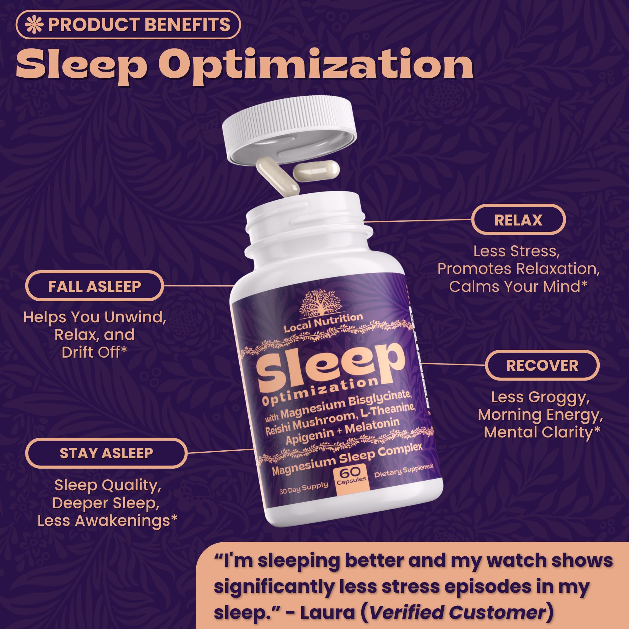 Local Nutrition Sleep Aid on a nightstand ready for a restful routine