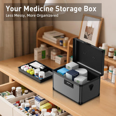 Removable tray helps sort medications and first-aid supplies