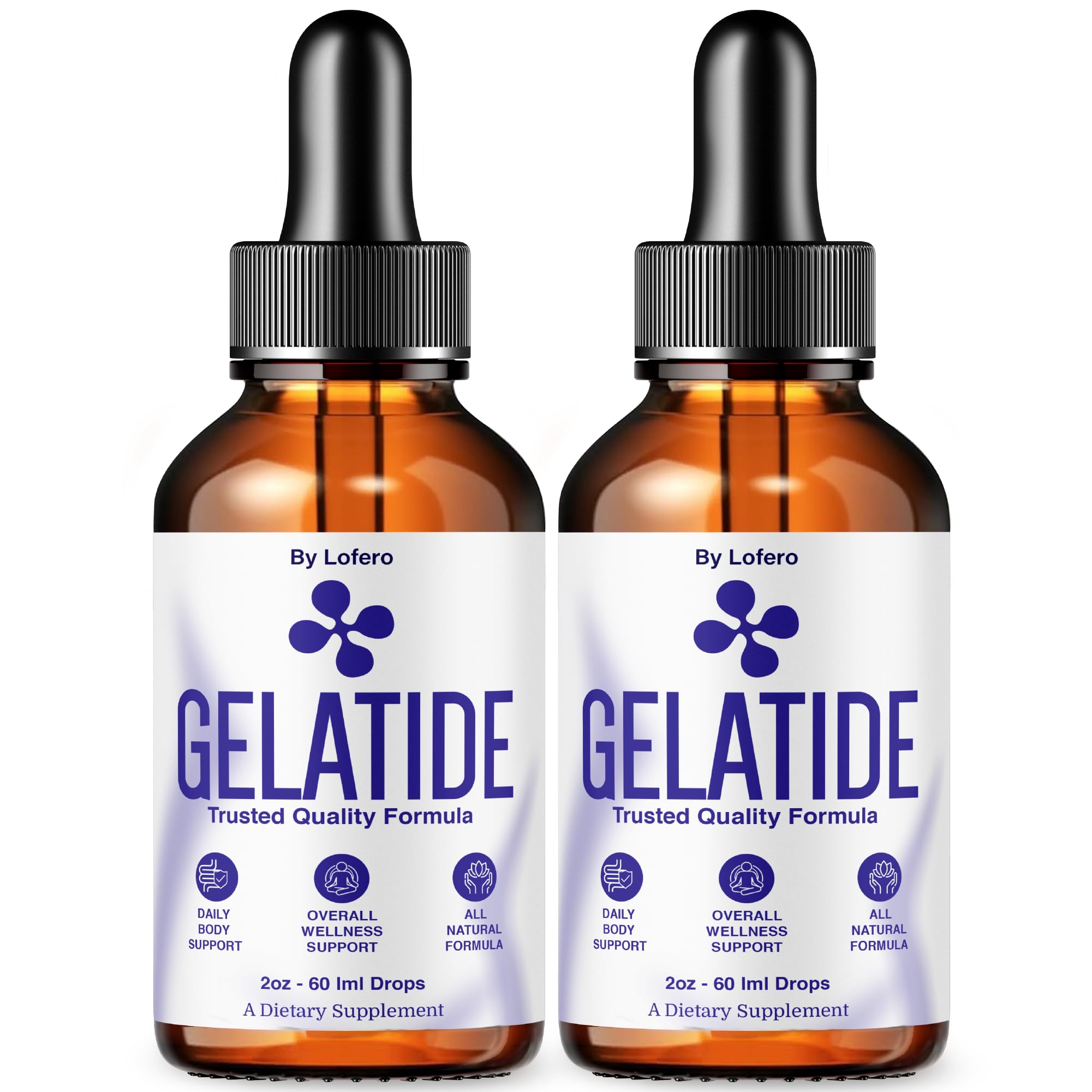 Lofero Gelatide Drops bottle front showing convenient liquid wellness formula