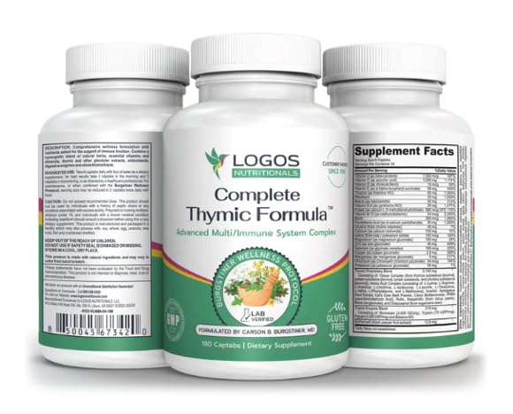 Logos Nutritionals Complete Thymic Formula bottle for daily immune support.