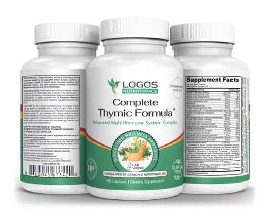 Logos Nutritionals Complete Thymic Formula bottle for daily immune support.