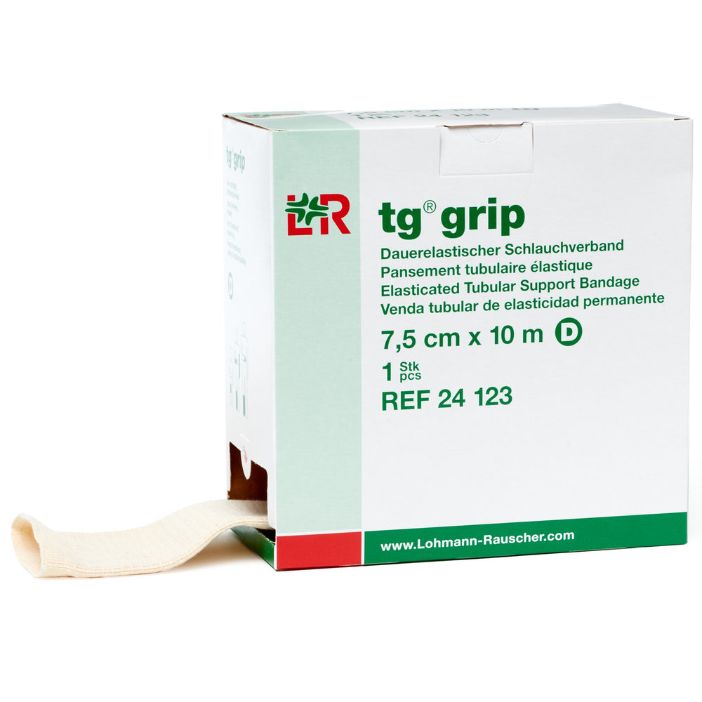 Lohmann & Rauscher Tg Grip Size D bandage showing light compression for support and dressing retention