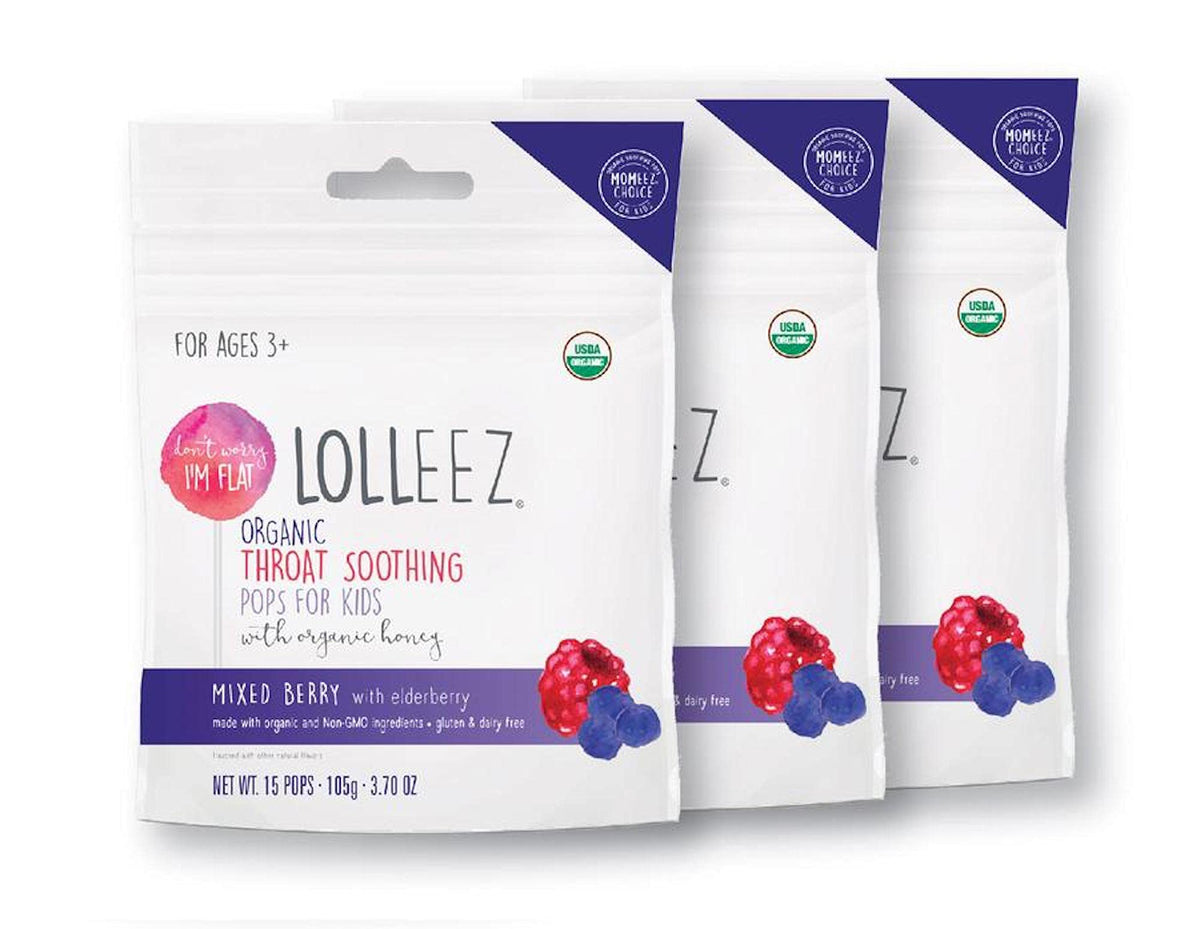 Lolleez organic throat pops pack shot for easy on-the-go soothing.