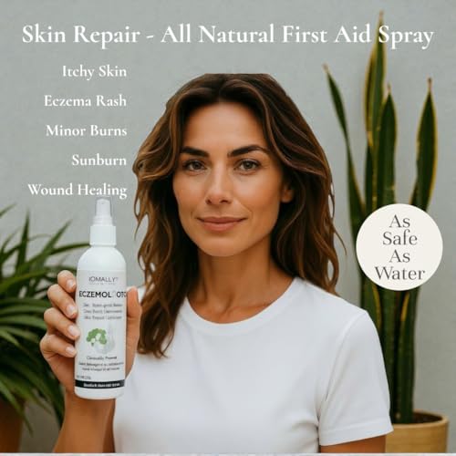 Loma Lux Eczemol spray on skin demonstrates quick, sting-free relief for sensitive areas.