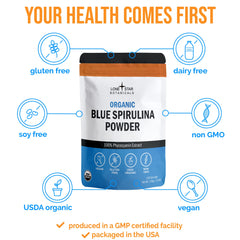 Protein shake tinted naturally by Lone Star Botanicals blue spirulina powder