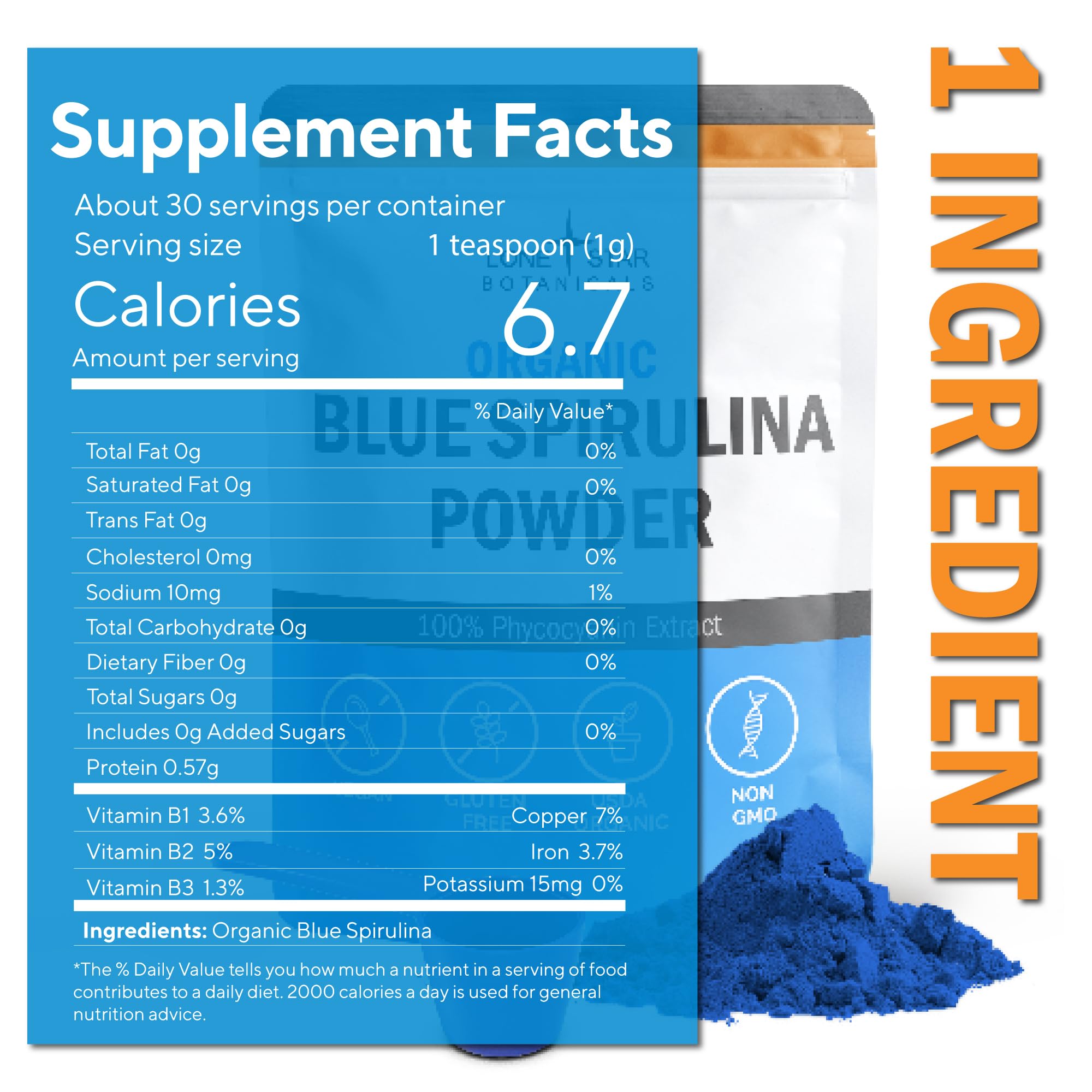Lone Star Botanicals Blue Spirulina scoop ready to mix into drinks