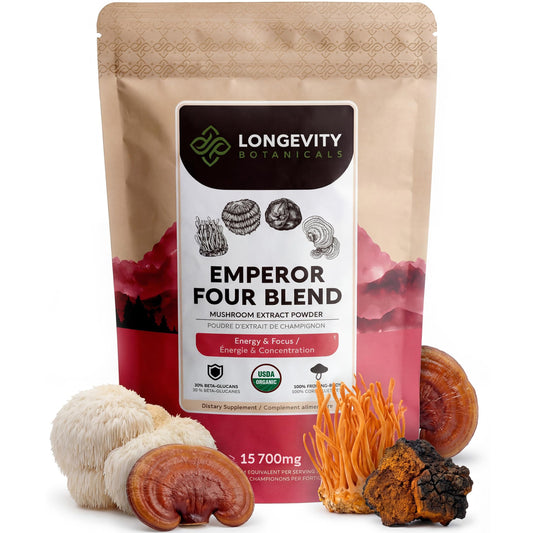 Longevity Botanicals Emperor 4 bottle front for daily cognitive support.