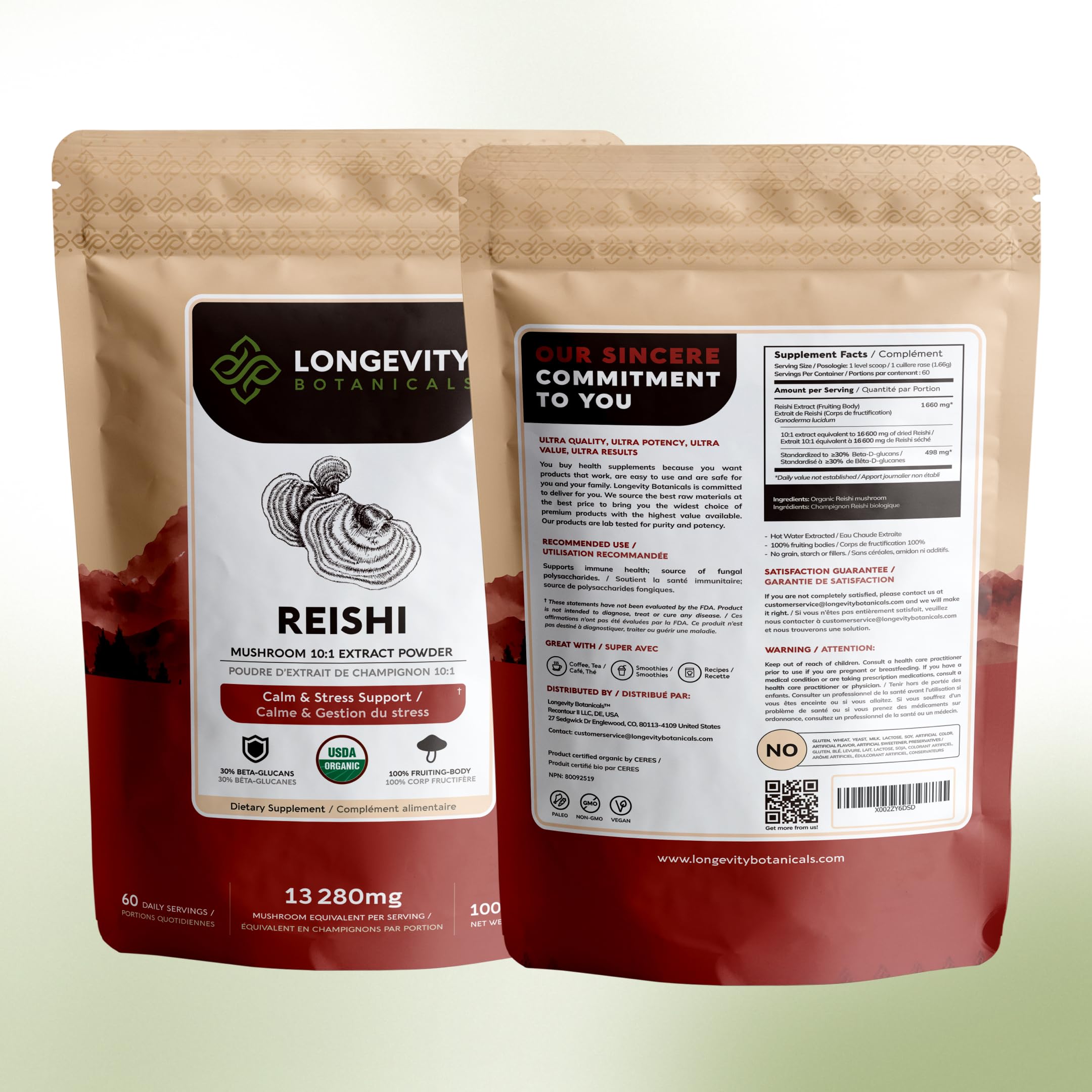 Longevity Botanicals Reishi powder in smoothie for daily wellness.