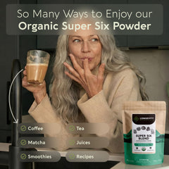 Longevity Botanicals Super Six textured powder closeup highlighting natural color and texture.