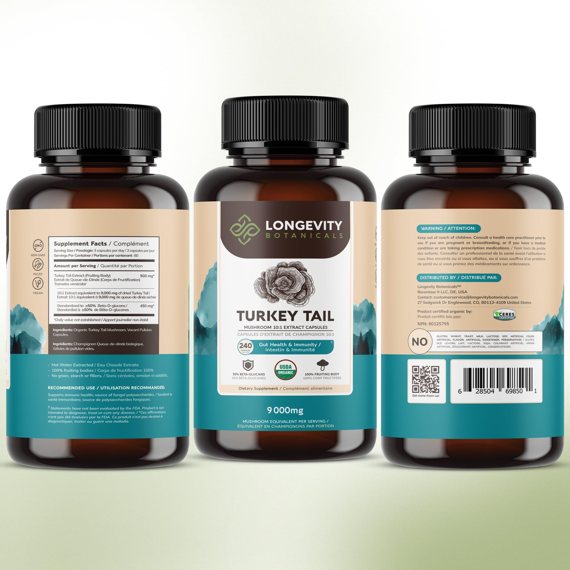 Longevity Botanicals turkey tail lab certification seal indicating quality standards