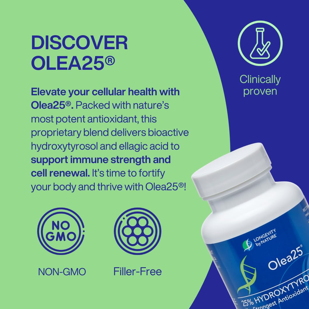 Close-up of Longevity by Nature capsules emphasizing plant-based olive polyphenols for immune balance.