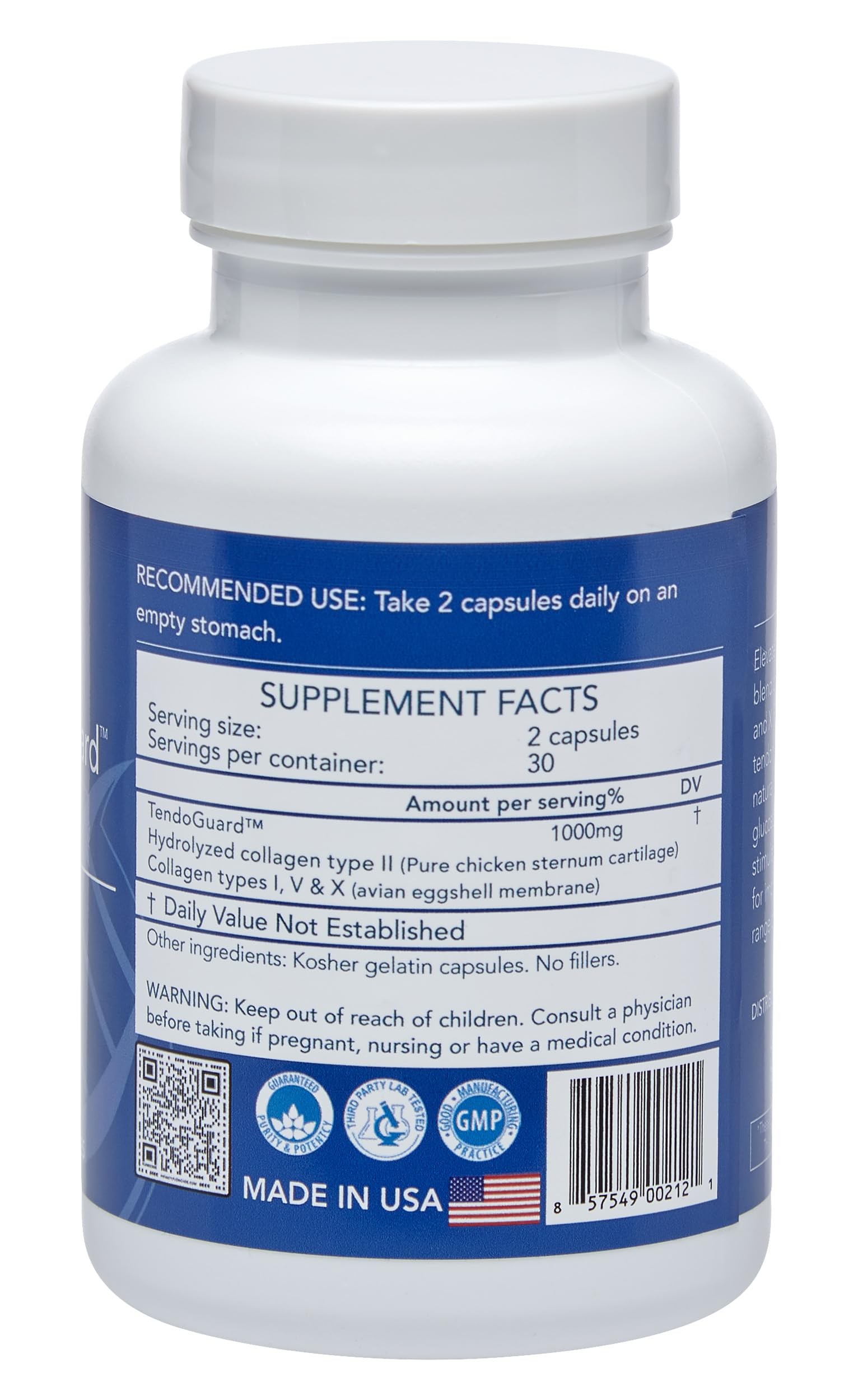 Longevity by Nature TendoGuard packaging signals hyaluronic acid for joint lubrication