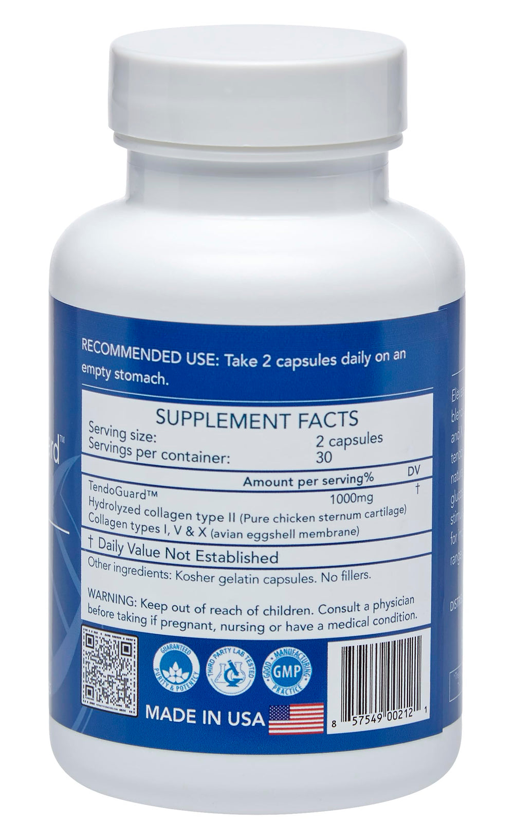 Longevity by Nature TendoGuard packaging signals hyaluronic acid for joint lubrication