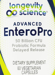 Longevity EnteroPro capsules in hand, convenient daily use.