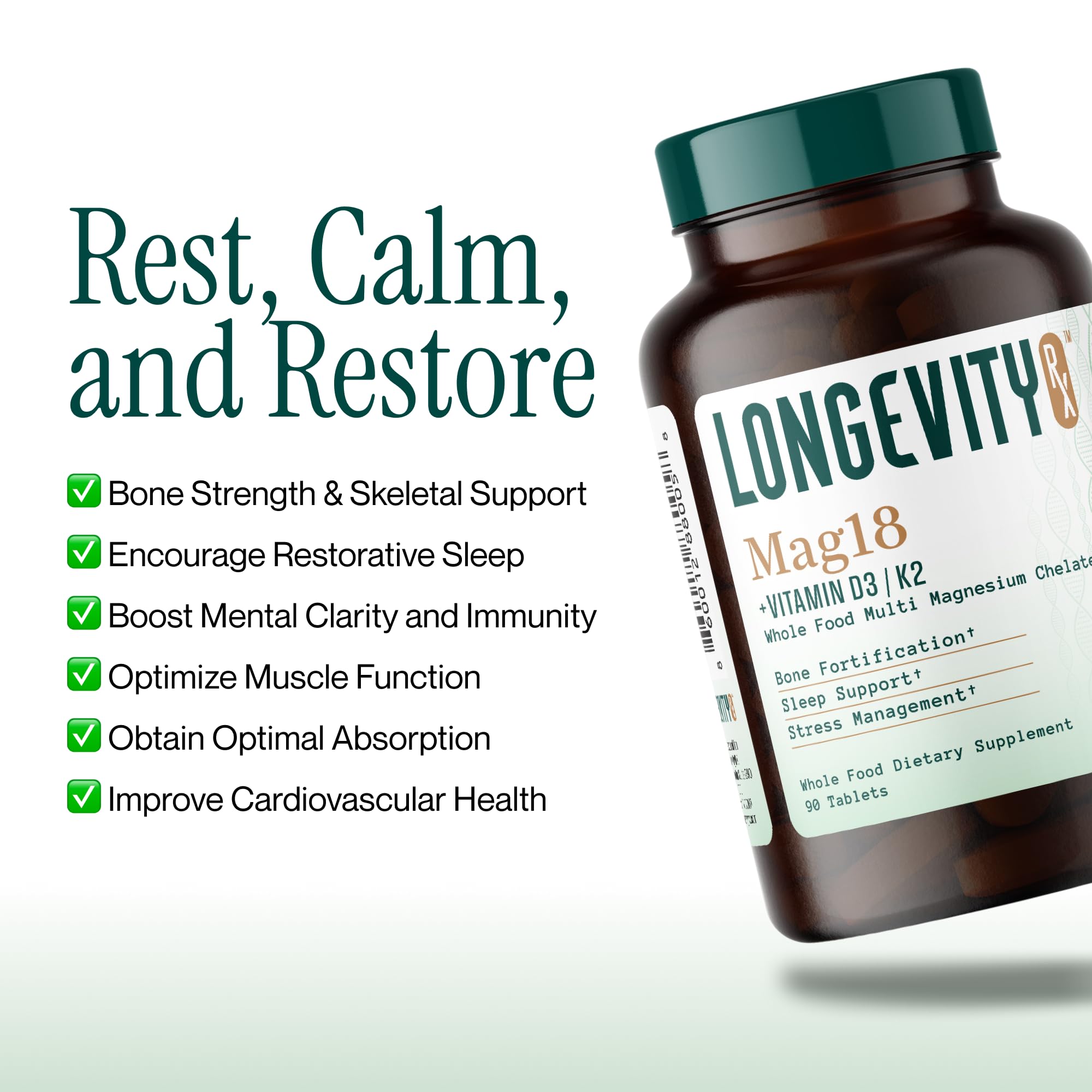 Longevity Rx Mag18 capsules closeup showing uniform, compact pellets for easy dosing.