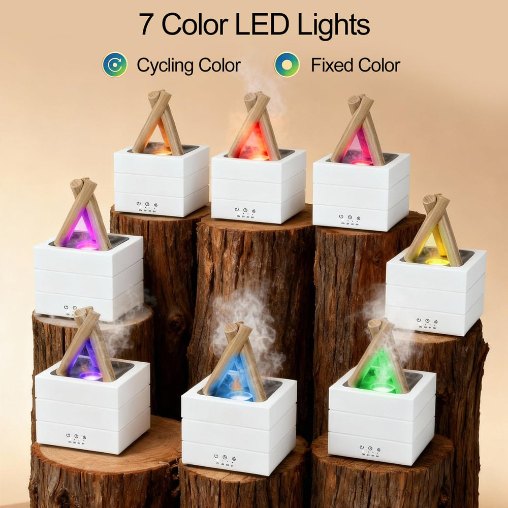 Longiang Campfire Diffuser LED glow creates relaxing bedroom lighting.
