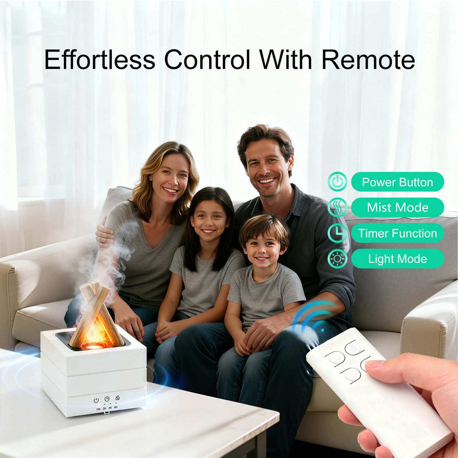 Longiang Campfire Diffuser remote control enables easy operation.