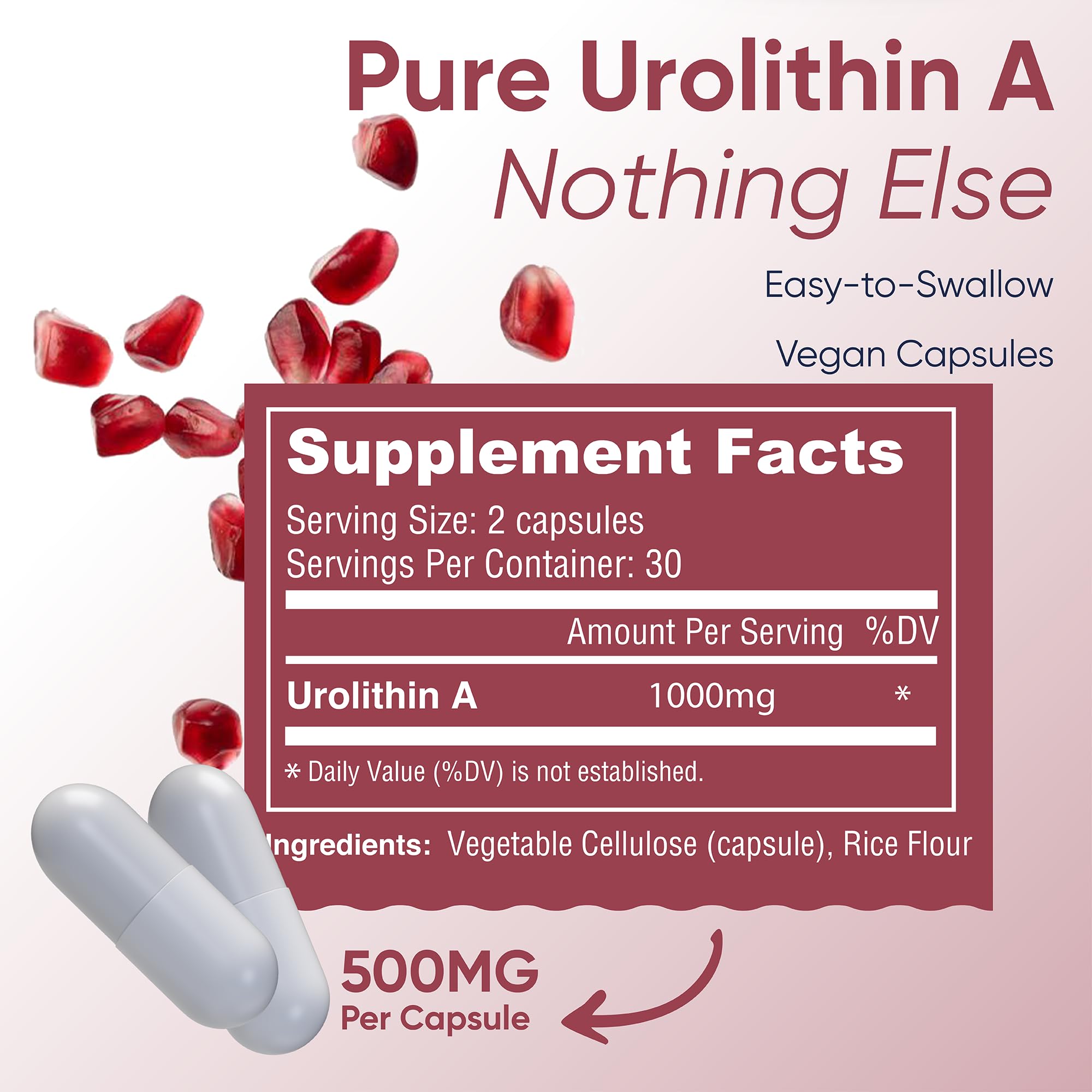 Close-up label emphasizing purity and potency of Urolithin A.