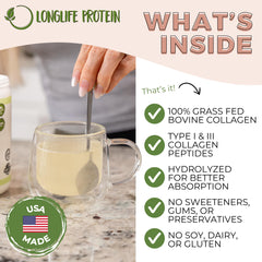 Longlife Protein Collagen Peptides tea cup demonstrates convenient mix-in.