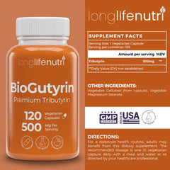 Close-up of BioGutyrin capsules highlighting digestive wellness benefits.
