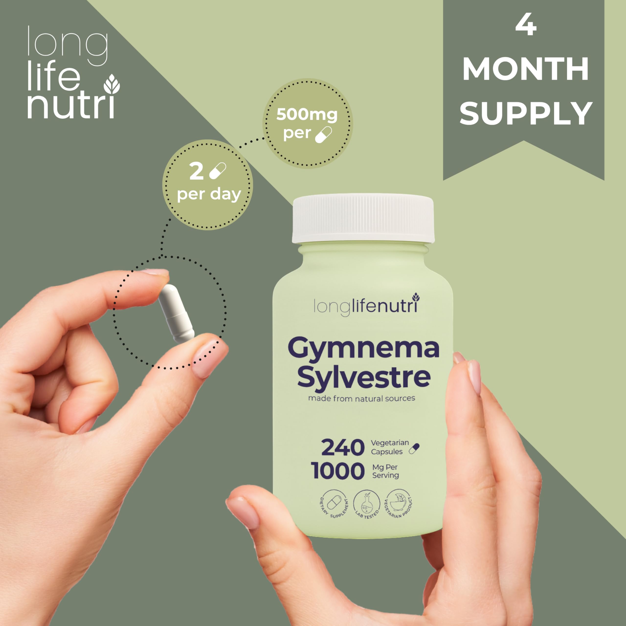 LongLifeNutri four-month supply bottle on a clean surface