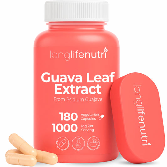 LongLifeNutri Guava Leaf Extract bottle for convenient daily antioxidant support.