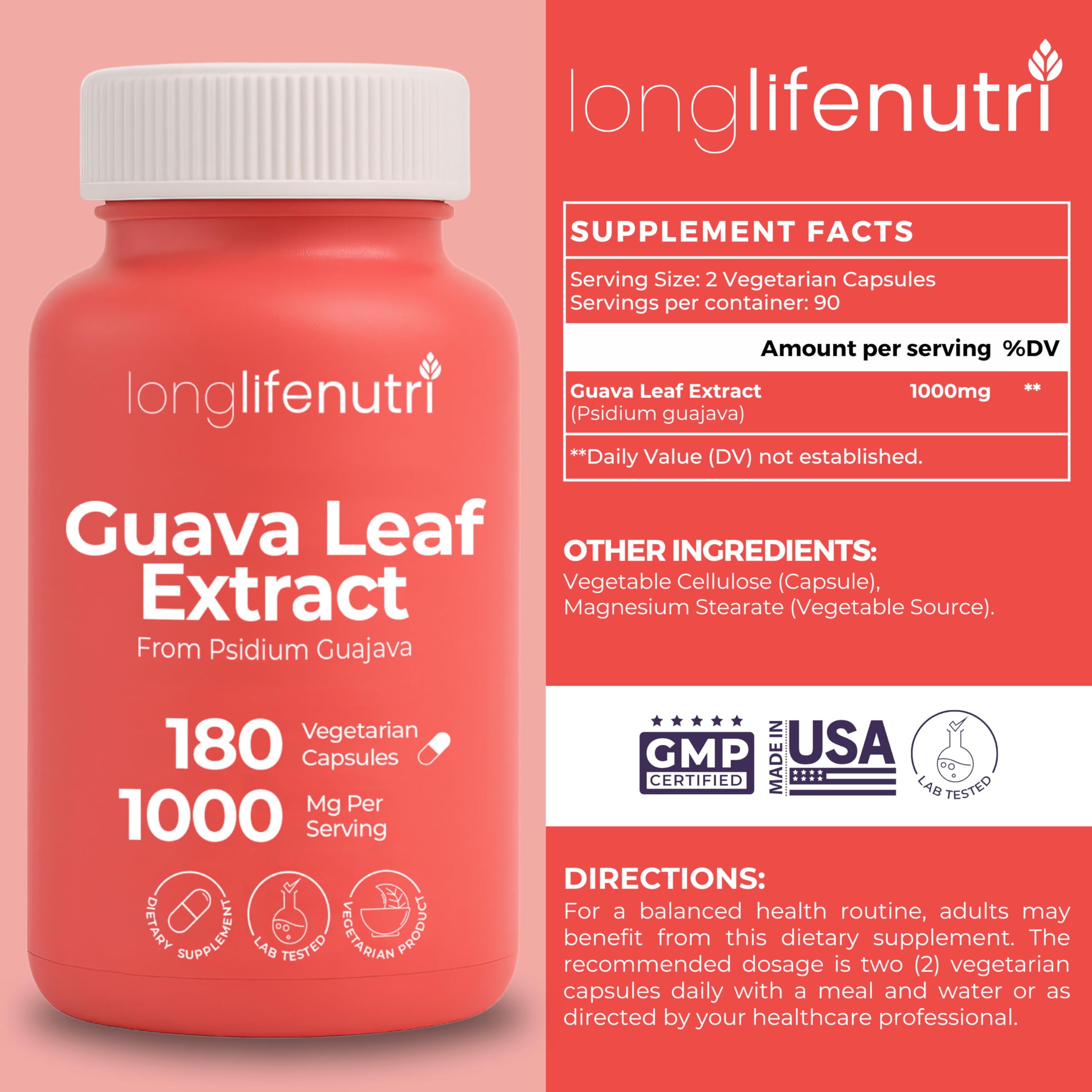 LongLifeNutri Guava Leaf Extract capsules ready for daily wellness routines.
