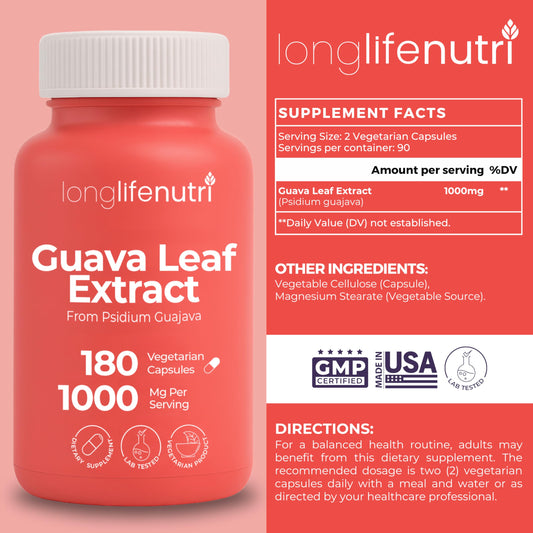 LongLifeNutri Guava Leaf Extract capsules ready for daily wellness routines.
