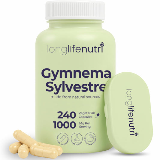 LongLifeNutri Gymnema 20-1 extract bottle highlighting potent plant-based support for dietary balance