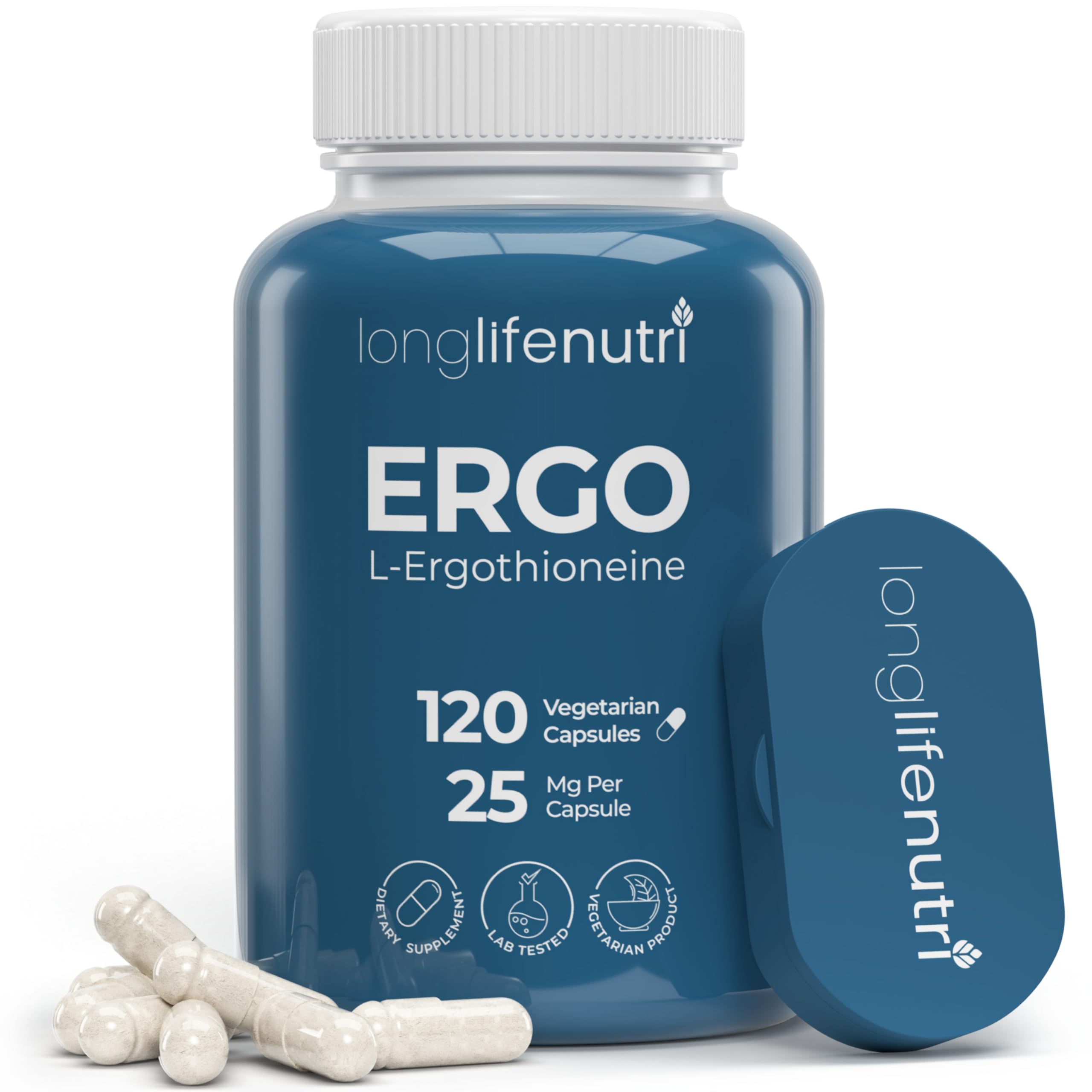 LongLifeNutri L-Ergothioneine 25mg bottle ready for daily antioxidant support