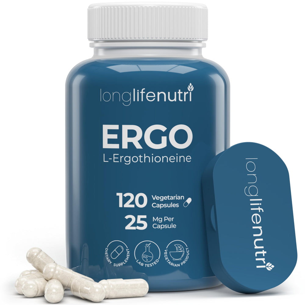LongLifeNutri L-Ergothioneine 25mg bottle ready for daily antioxidant support