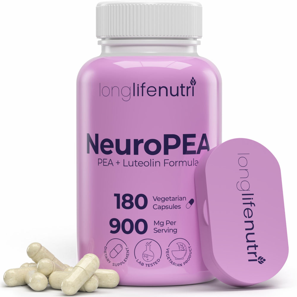 LongLifeNutri NeuroPEA bottle pour for easy daily intake and routine.