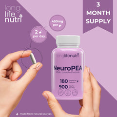 GMP-certified seal on NeuroPEA bottle underscores strict quality control.
