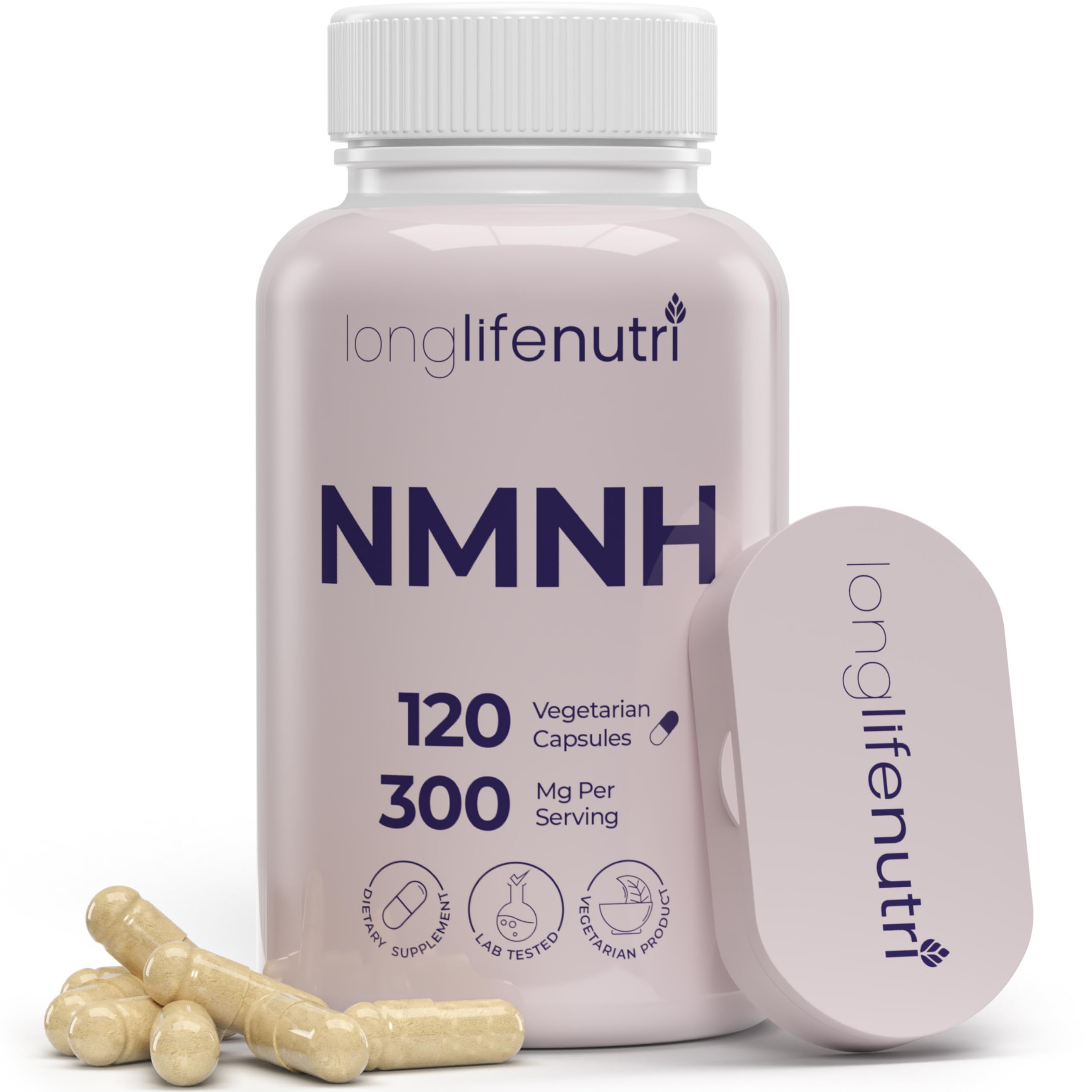 LongLifeNutri NMNH 300mg bottle front showing USA-made NAD support for daily energy