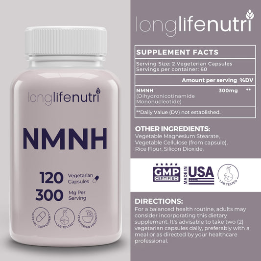 Capsules inside LongLifeNutri NMNH bottle for convenient daily dosing