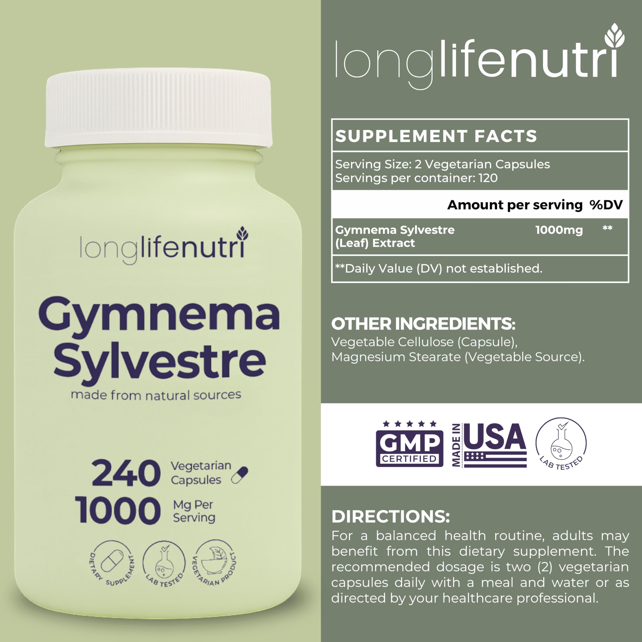 LongLifeNutri organic leaf extract capsules in container for daily wellness